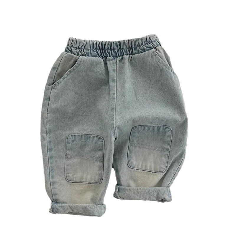 Washed retro straight leg casual jeans