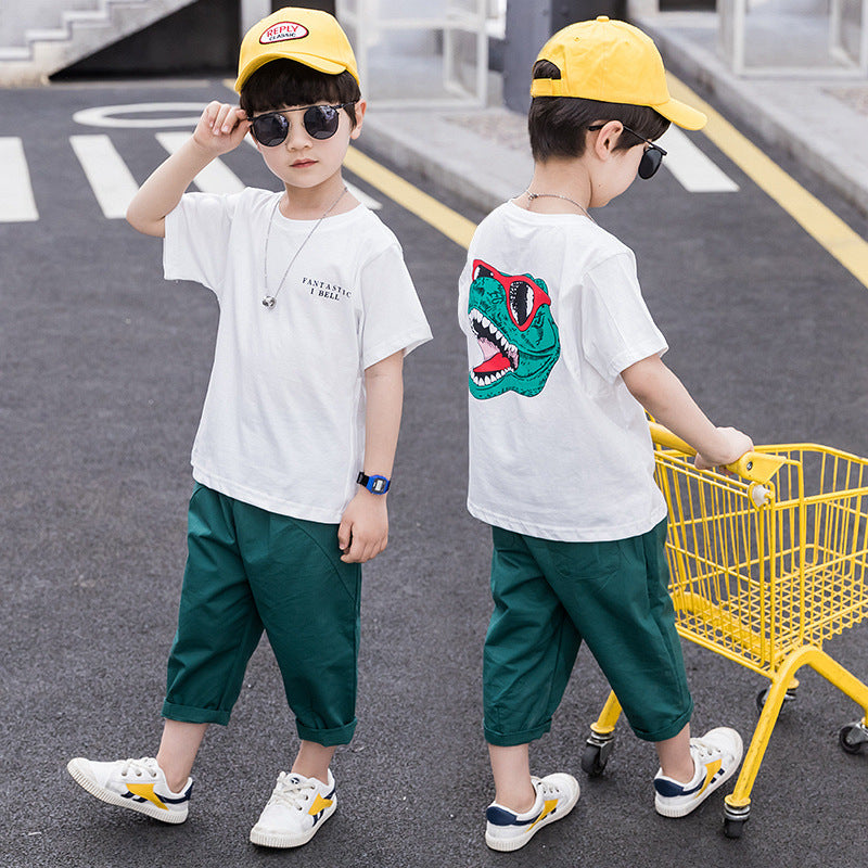 Boys' Short Sleeve T-Shirt and Shorts Set, Children's Cartoon Sports Two-Piece Outfit