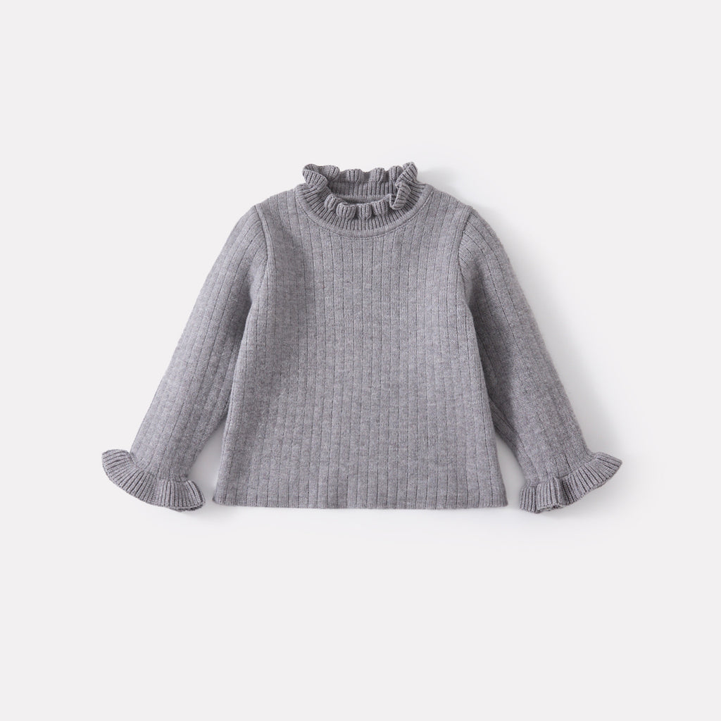 Fleece Outerwear Set for Baby Girls, Ruffled Cardigan Sweater and Pants Three-Piece Set