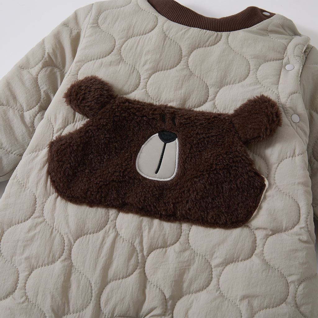 Fleece Cartoon Romper, Korean Style Thick Warm Baby One-Piece, Trendy Design