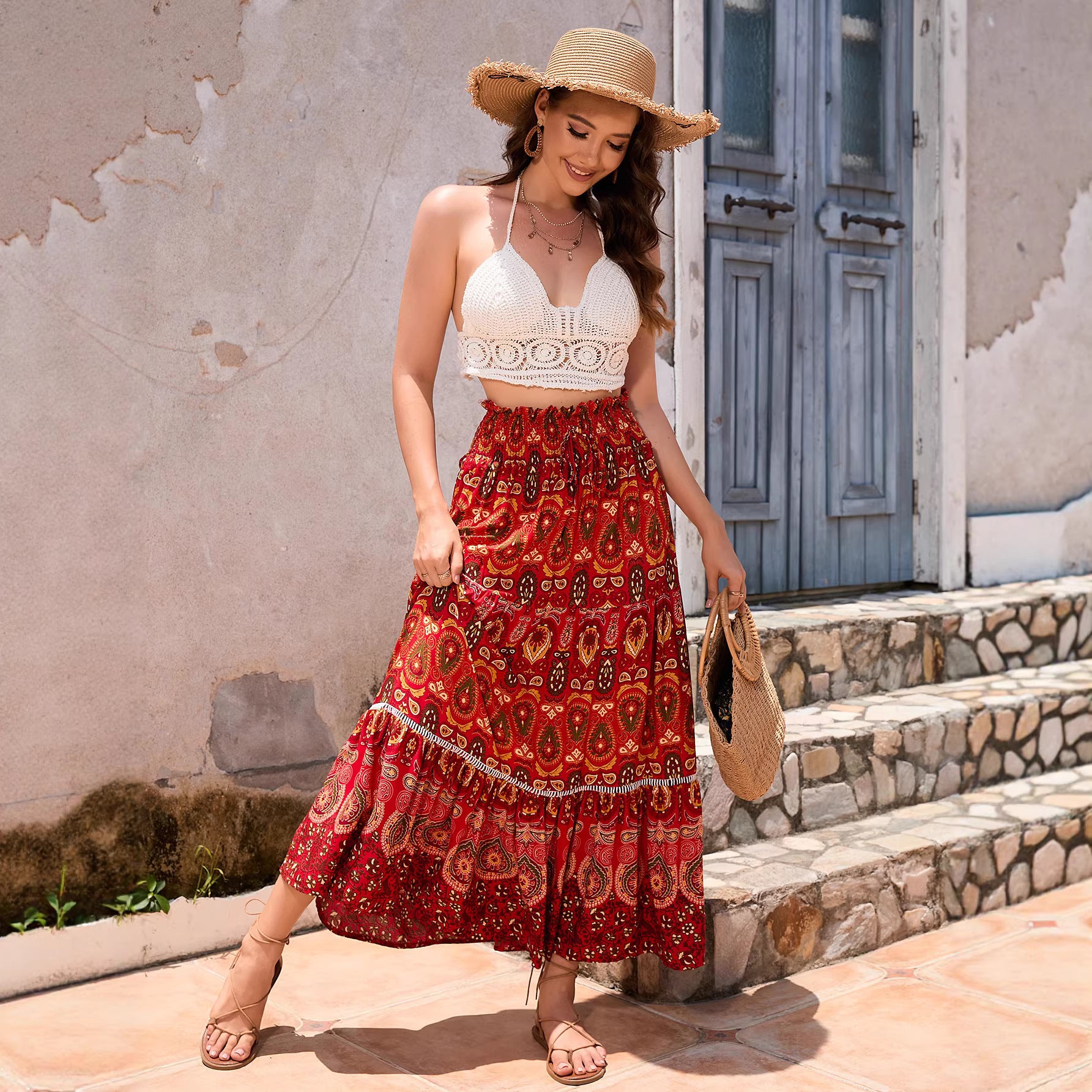 High waisted loose skirt for women