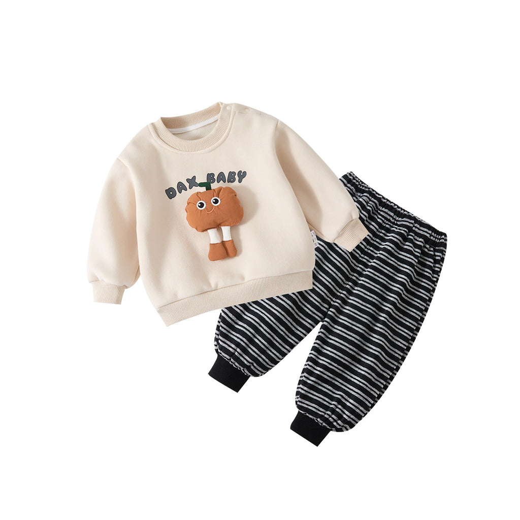 Fleece-Lined Thickened Baby Hoodie Set with 3D Top and Sweatpants Two-Piece Outfit