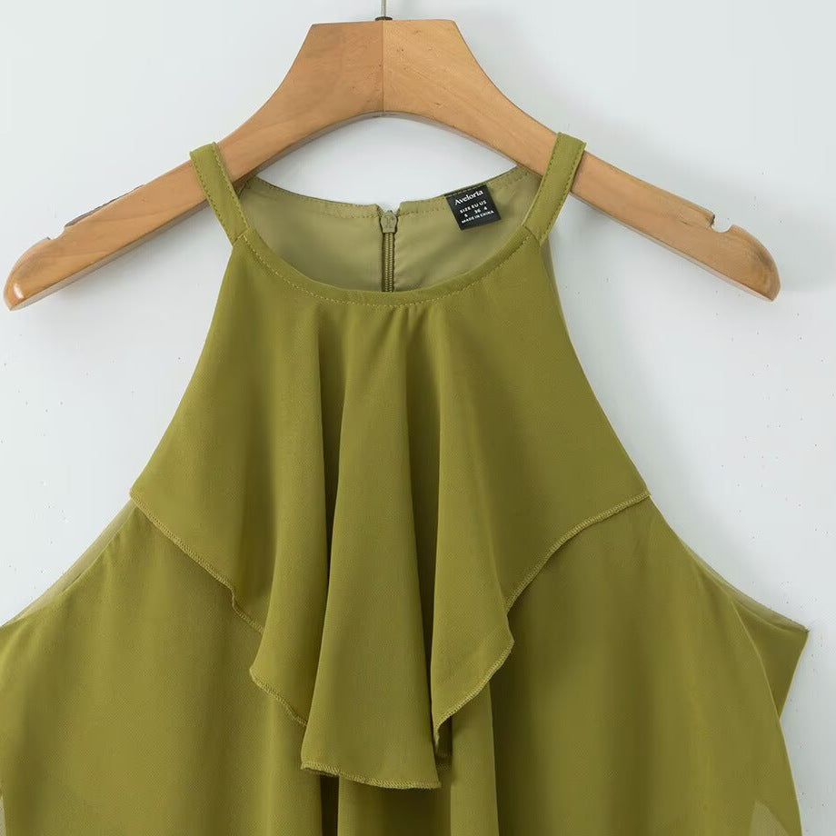 Mesh fabric layered decoration cake neck dress