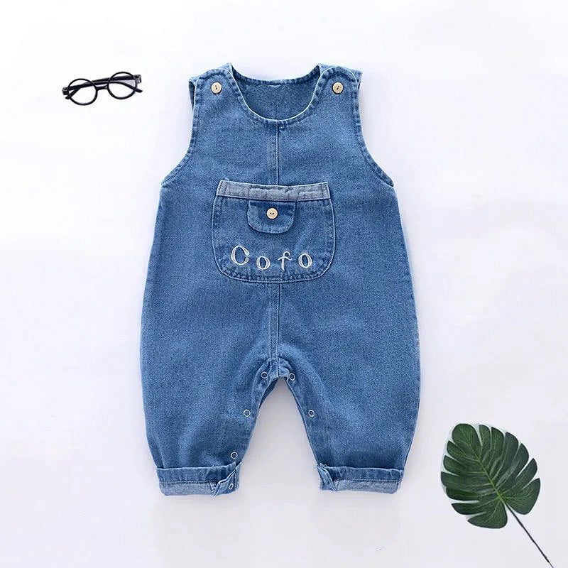 Soft Denim Overalls for Babies, Unisex Infant Bodysuit Pants