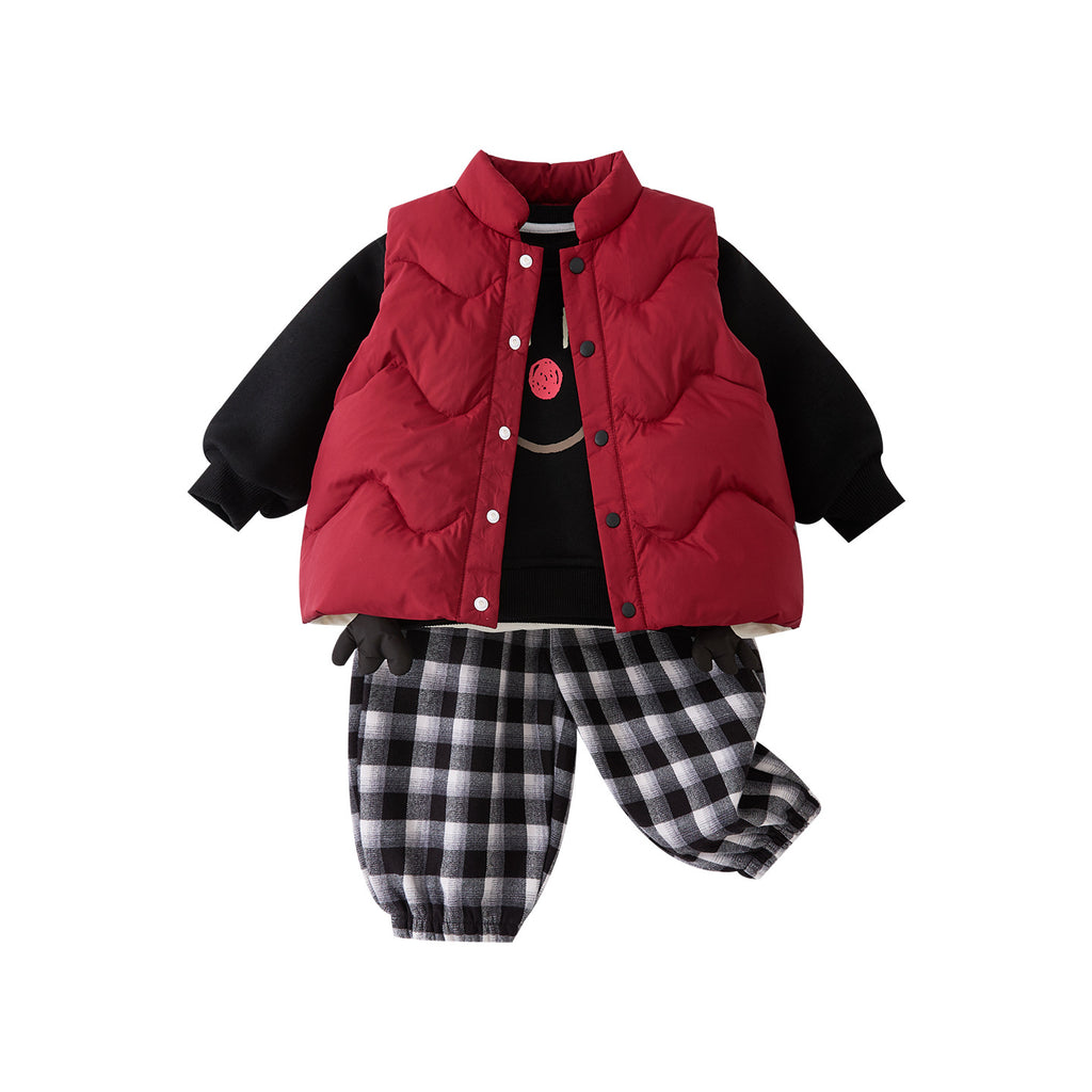 Thickened Vest Set for Toddlers and Babies, Boys' Outerwear with Fleece Hoodie and Pants
