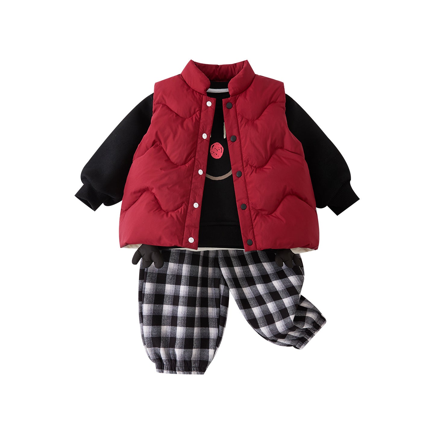 Thickened Vest Set for Toddlers and Babies, Boys' Outerwear with Fleece Hoodie and Pants