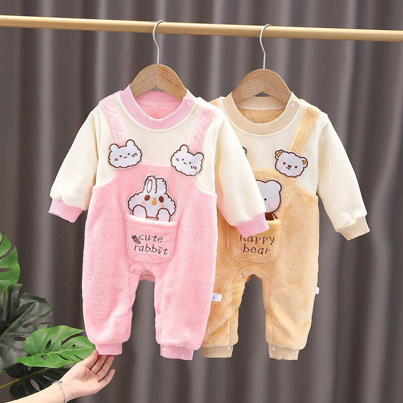 Baby Warm Onesie for Boys and Girls, Fleece-Lined Thickened Bodysuit, Outerwear for Newborns