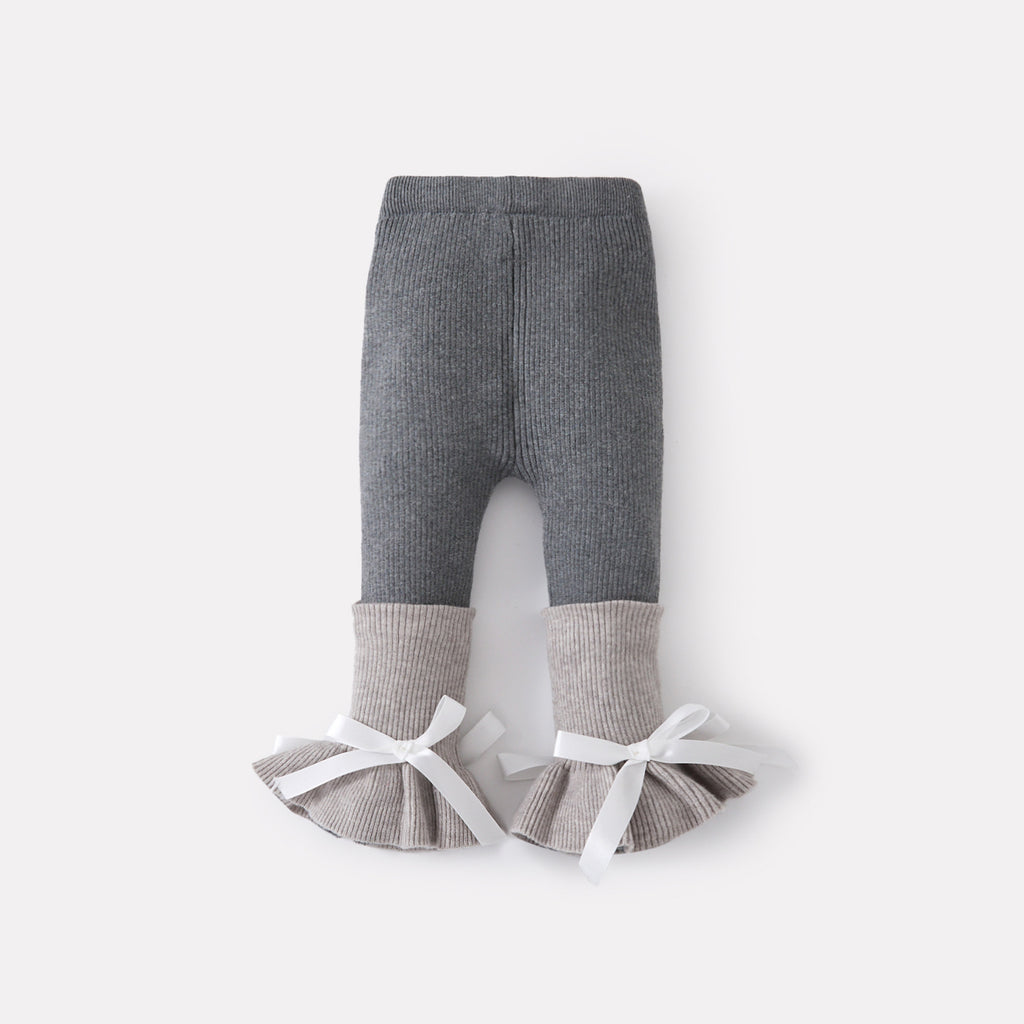 Baby Girls Fleece Lined Thick Knit Pants Cute Bow Bottoming Pants for Toddlers