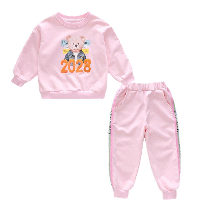 Children's Outerwear Set for Girls, Two-Piece Outfit with Cartoon Design