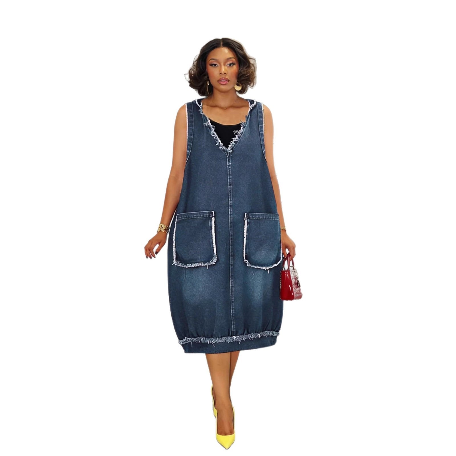 Frayed Edge Cocoon Hooded Oversized Pocket Midi Dress