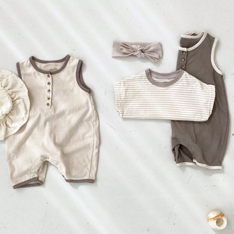 Baby and toddler casual round neck sleeveless hoodie crawling suit