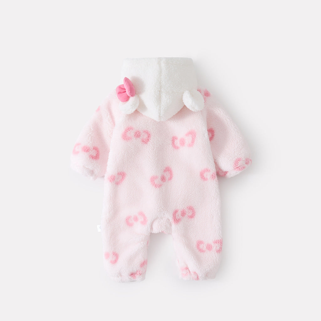 Printed Hooded Fleece Bodysuit for Baby Girls, Butterfly Print Warm Onesie