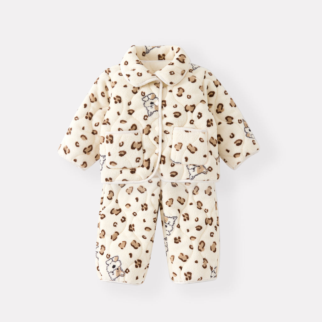 Wear Set with Cartoon Design, Warm and Thickened Two-Piece Pajama Suit for Infants and Toddlers