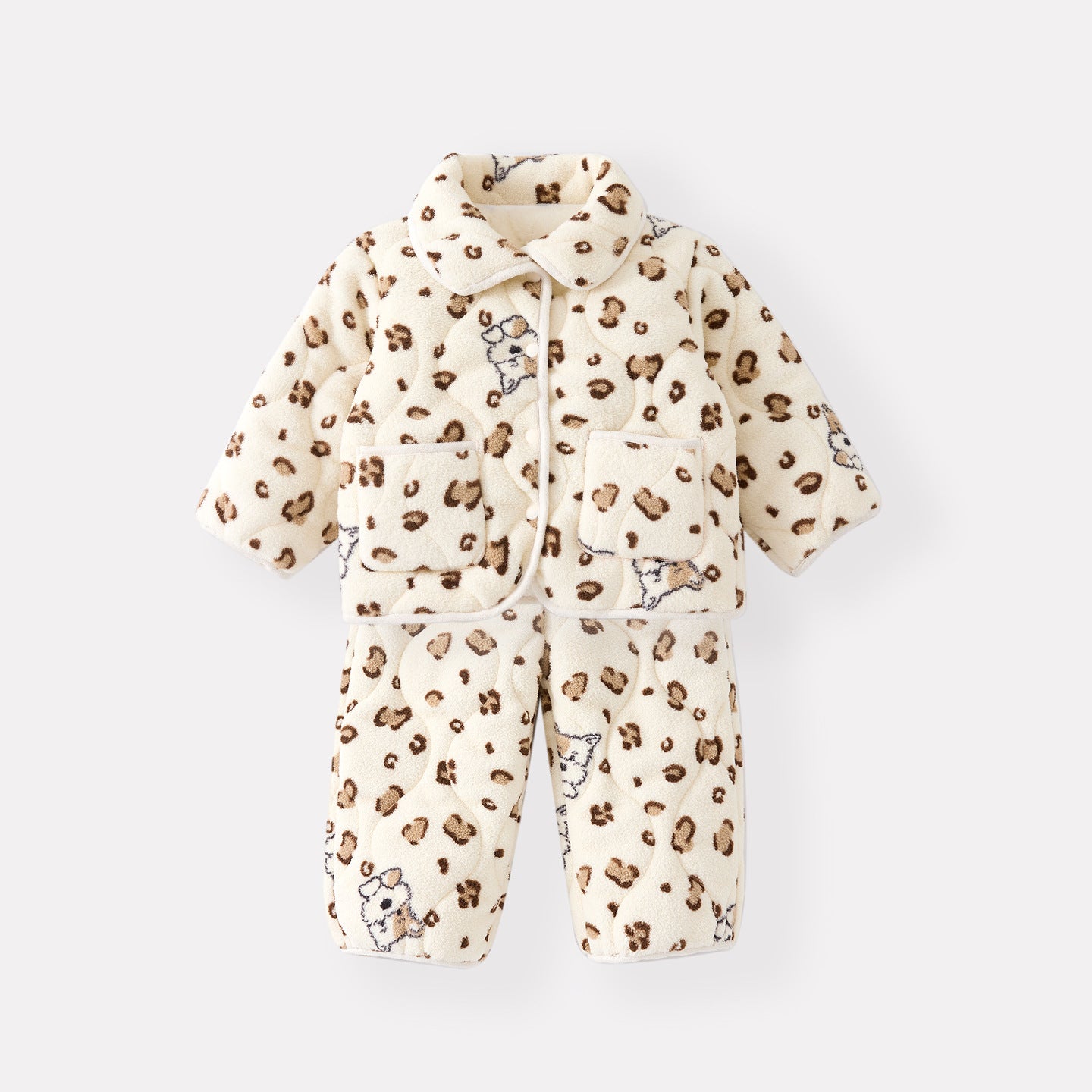 Wear Set with Cartoon Design, Warm and Thickened Two-Piece Pajama Suit for Infants and Toddlers