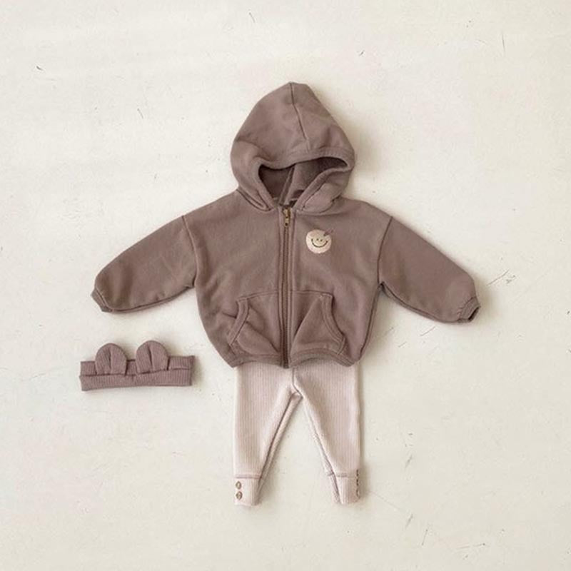 Cute smiling casual loose loop hoodie jacket