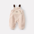 Thick Plush Overalls Set for Babies and Toddlers, Two-Piece Outfit with Onesie and Base Layer
