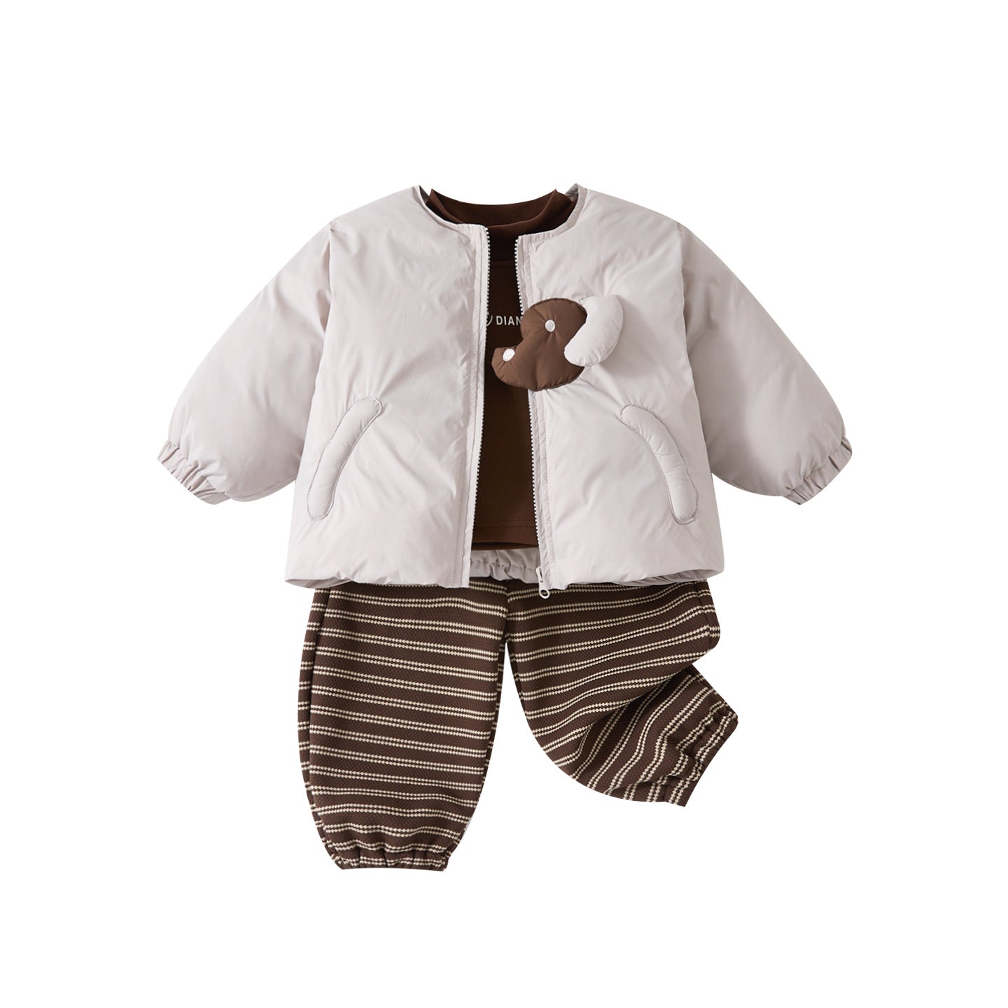 Down Winter Jacket Set, Korean Style Warm Casual Three-Piece Outfit