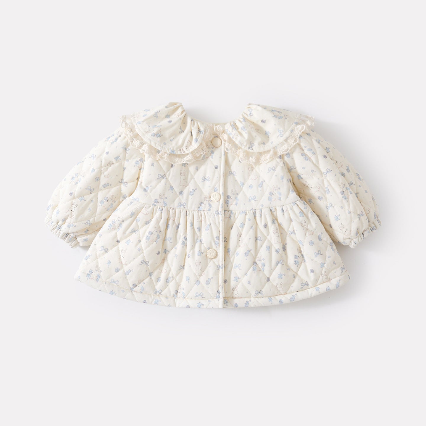 Floral Cotton Jacket Set for Baby Girls, Quilted Coat with Fleece Lined Bottoms