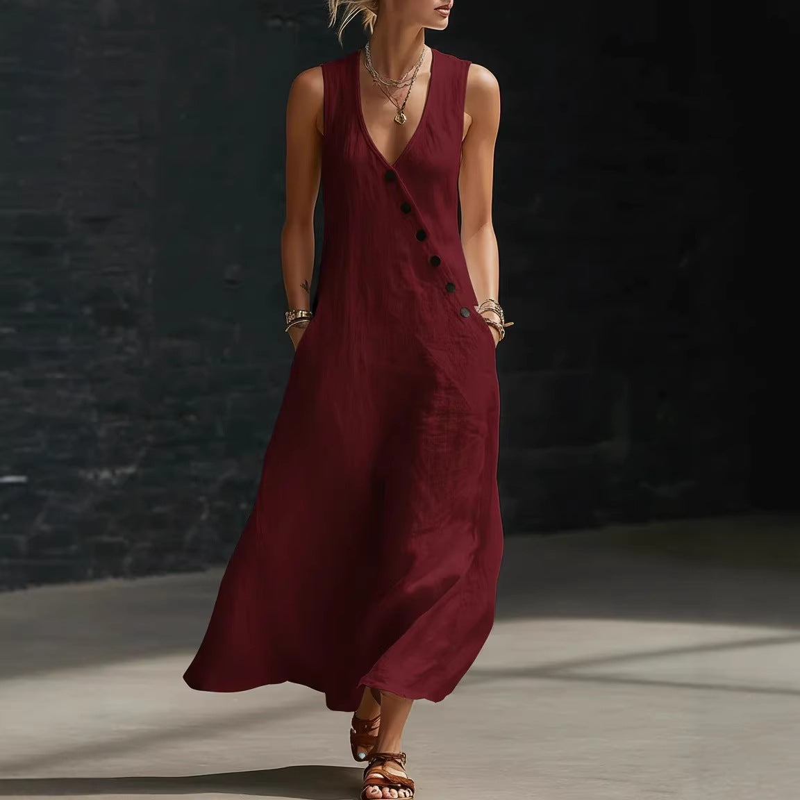 Style Vacation Casual V-Neck Sleeveless Tank Dress