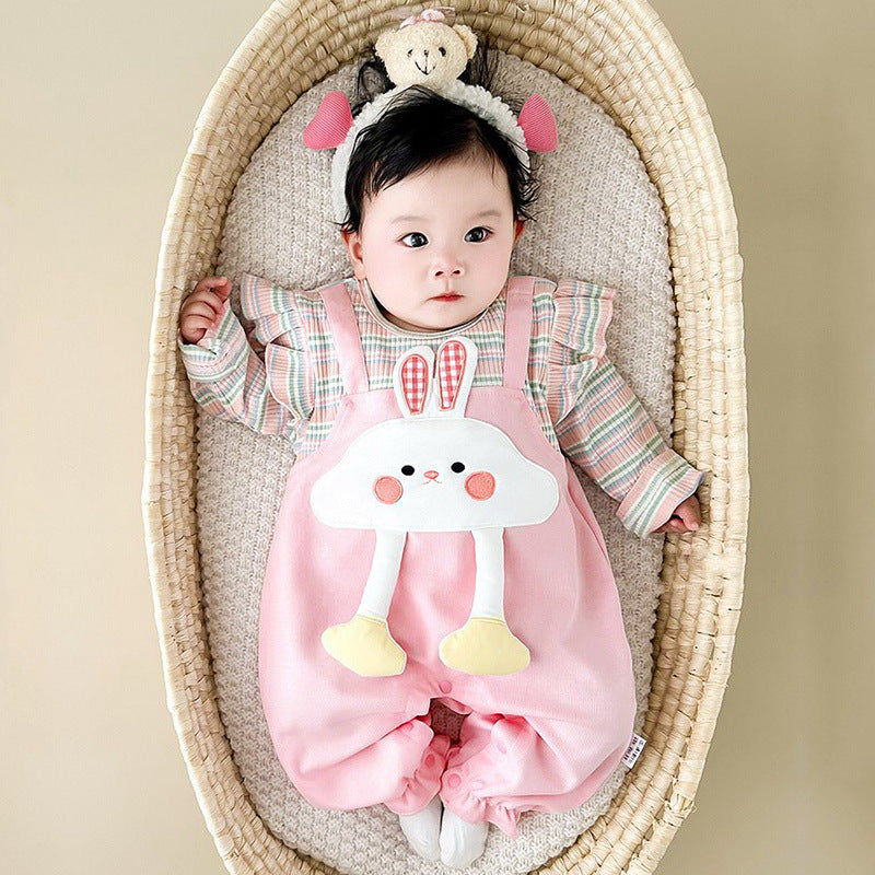 Cute and Stylish Princess Style Baby Girl Two-Piece Bodysuit, Long Sleeve Infant Romper for Outings
