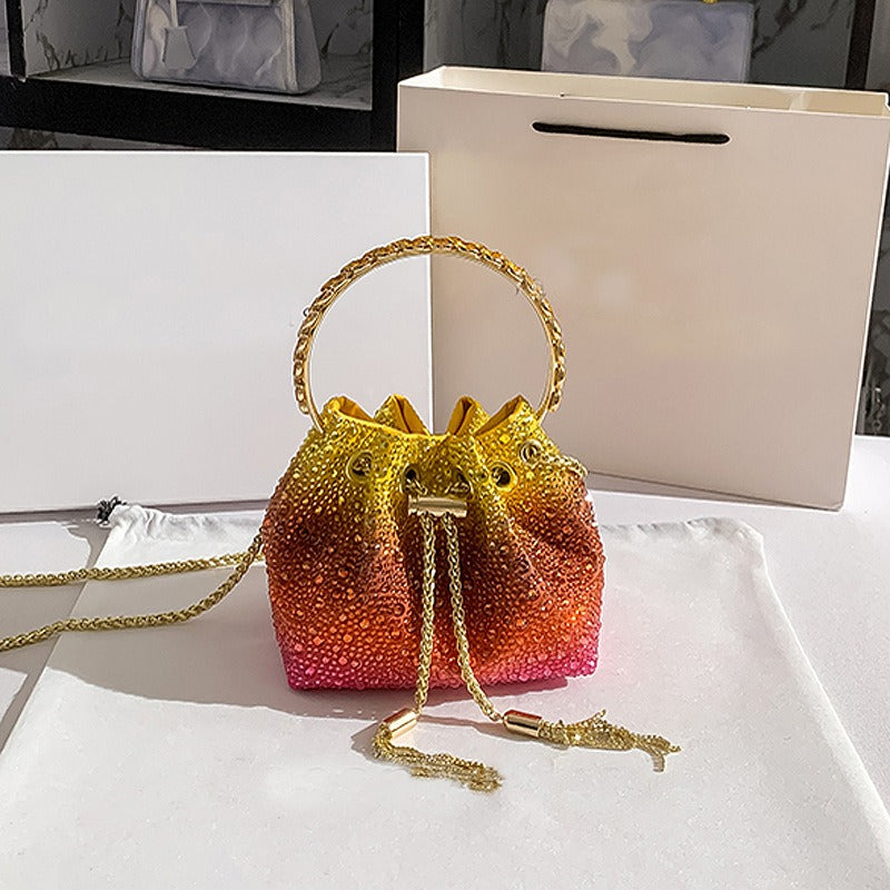 Water bucket bag, colorful drawstring, hot diamond bag, one shoulder crossbody handbag