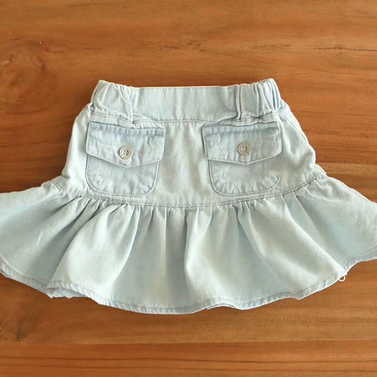 Pocket ruffled half body mini skirt