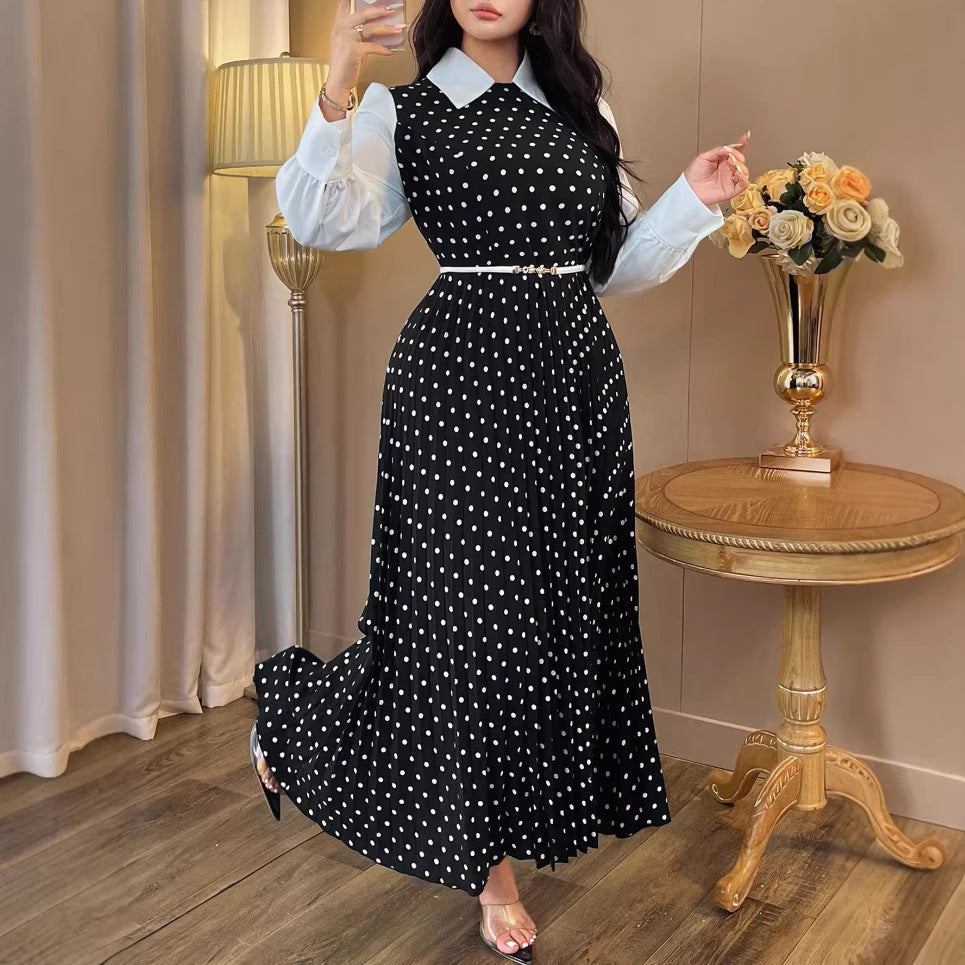 Elegant  Vintage Polka Dot High-Waisted Slim Fit Two-Piece Dress for Women