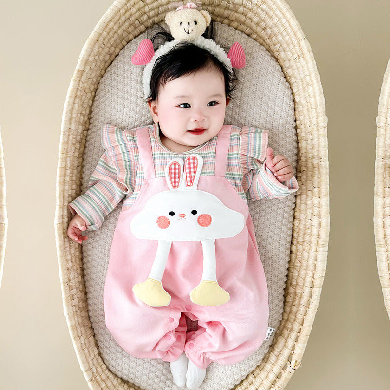 Cute and Stylish Princess Style Baby Girl Two-Piece Bodysuit, Long Sleeve Infant Romper for Outings