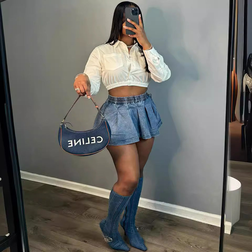 Women's High-Waisted Denim Skirt