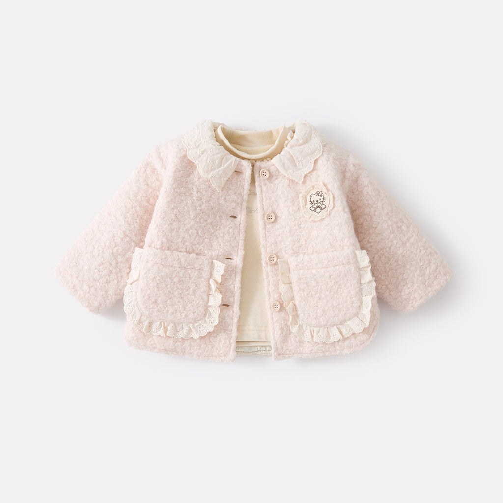 Quilted Fleece Outerwear Set for Girls, Cardigan, Top, and Pants Three-Piece Set