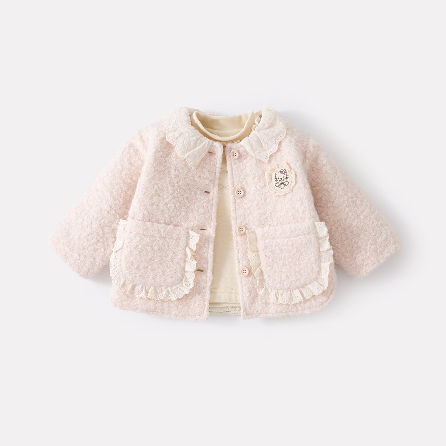 Quilted Fleece Outerwear Set for Girls, Cardigan, Top, and Pants Three-Piece Set