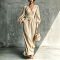 Solid color casual waist cinched long sleeved dress