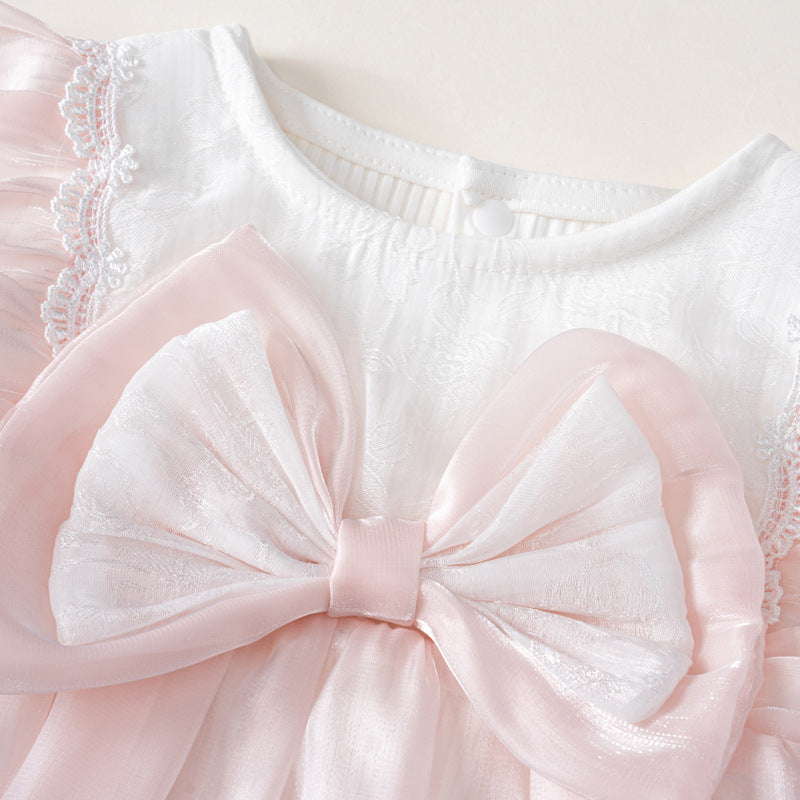 Girls' Dress Baby Romper Dress Large Bow Princess Dress Outfit for Baby Girl Bodysuit Dress
