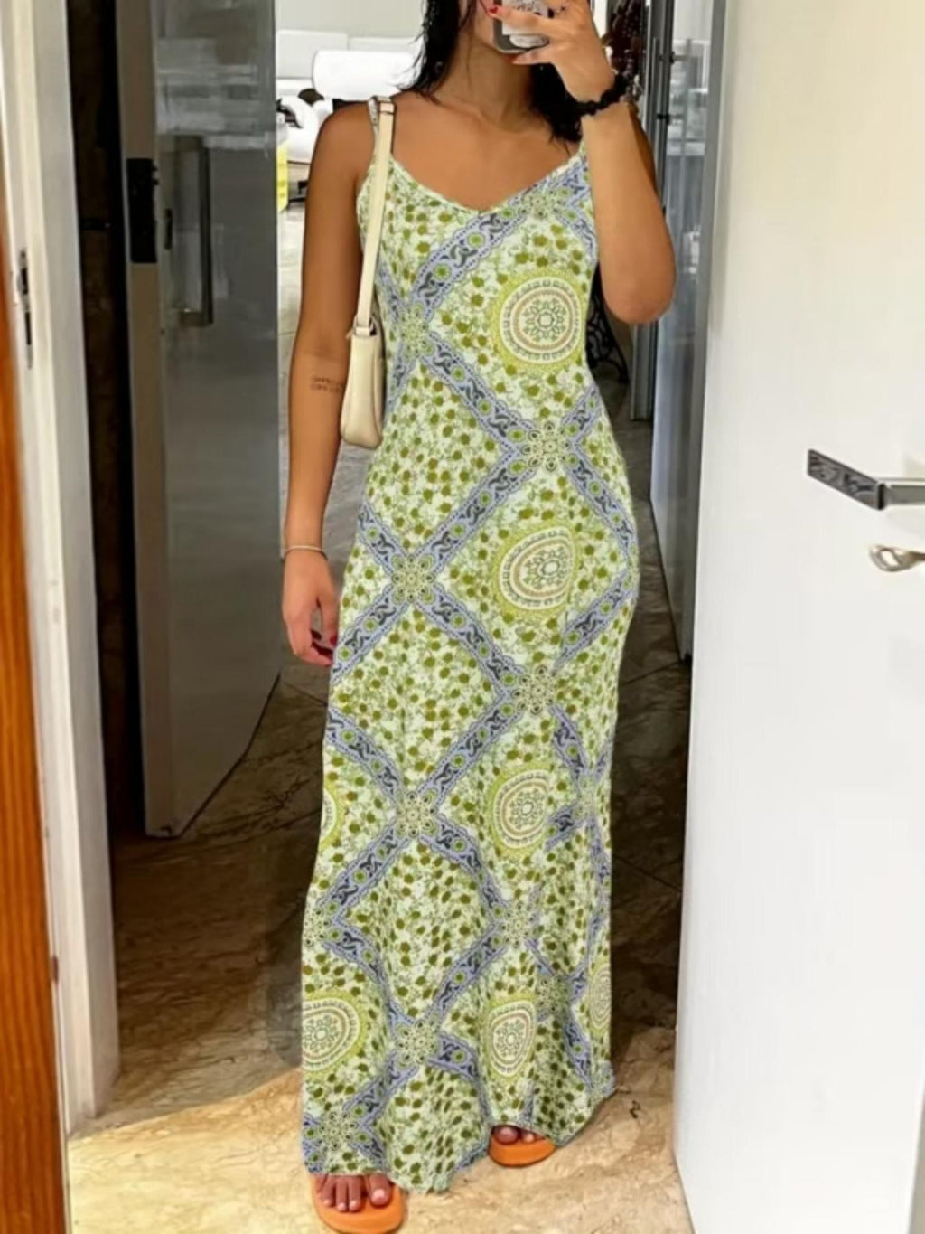 Printed Strapless Backless Maxi Dress
