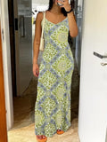 Printed Strapless Backless Maxi Dress