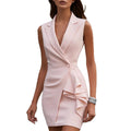 Collar slim fit sleeveless suit dress for women