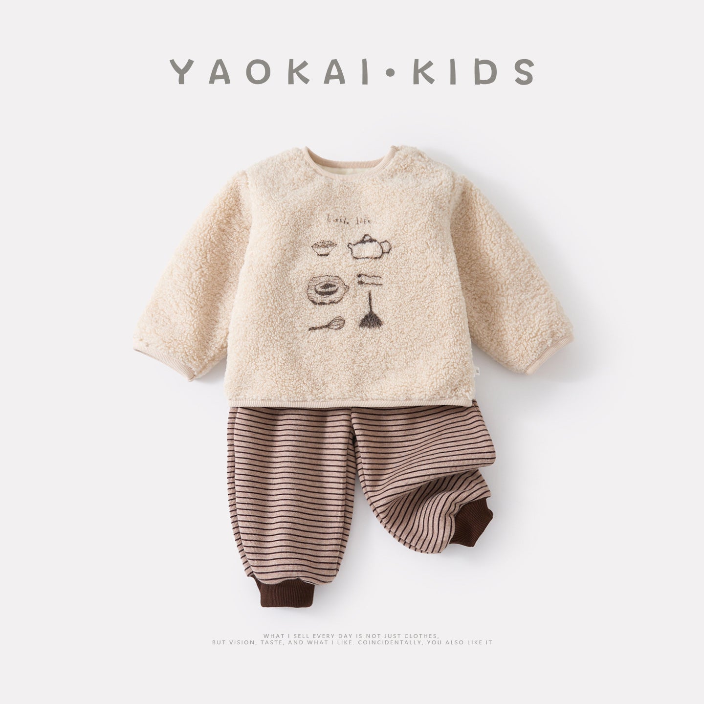 Fleece Outfit Set  Thickened Hoodie and Striped Pants Two-Piece Set