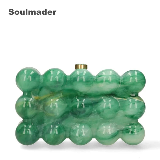 Acrylic bubble clutch bag women designer evening party box purse  new ivory green color handbag