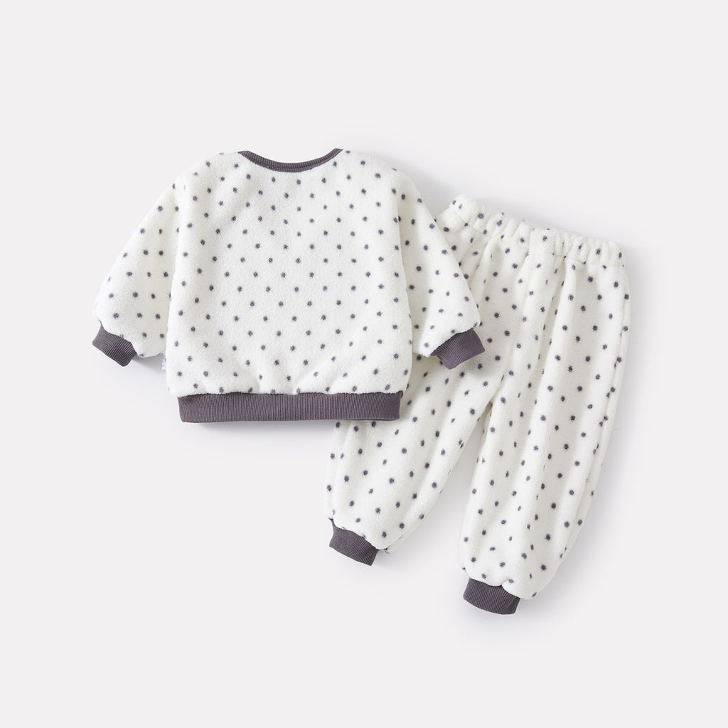 Polka Dot Fuzzy Loungewear Set for Girls, Thick Warm Two-Piece Home Wear