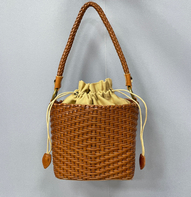 Women's Crossbody Bag Genuine Leather Literature and Art Chinese Style Small Square Bag Retro Handwoven Personalized Women's Bag