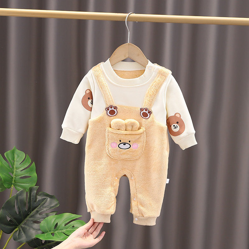 Baby Warm Onesie for Boys and Girls, Fleece-Lined Thickened Bodysuit, Outerwear for Newborns