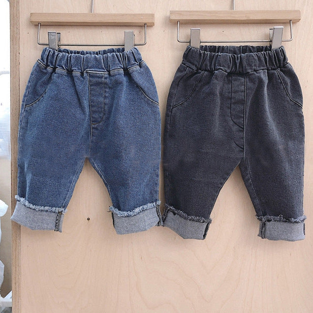 Elastic waist versatile casual jeans