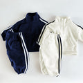 Thickened warm fleece two-piece set with color blocked edges