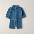 Autumn and winter set boys' and girls' solid color denim two-piece set