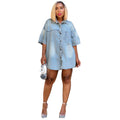 Casual Loose Short Sleeve Open Front Denim Shirt for WomenStreetwear, Summer Fashion Top