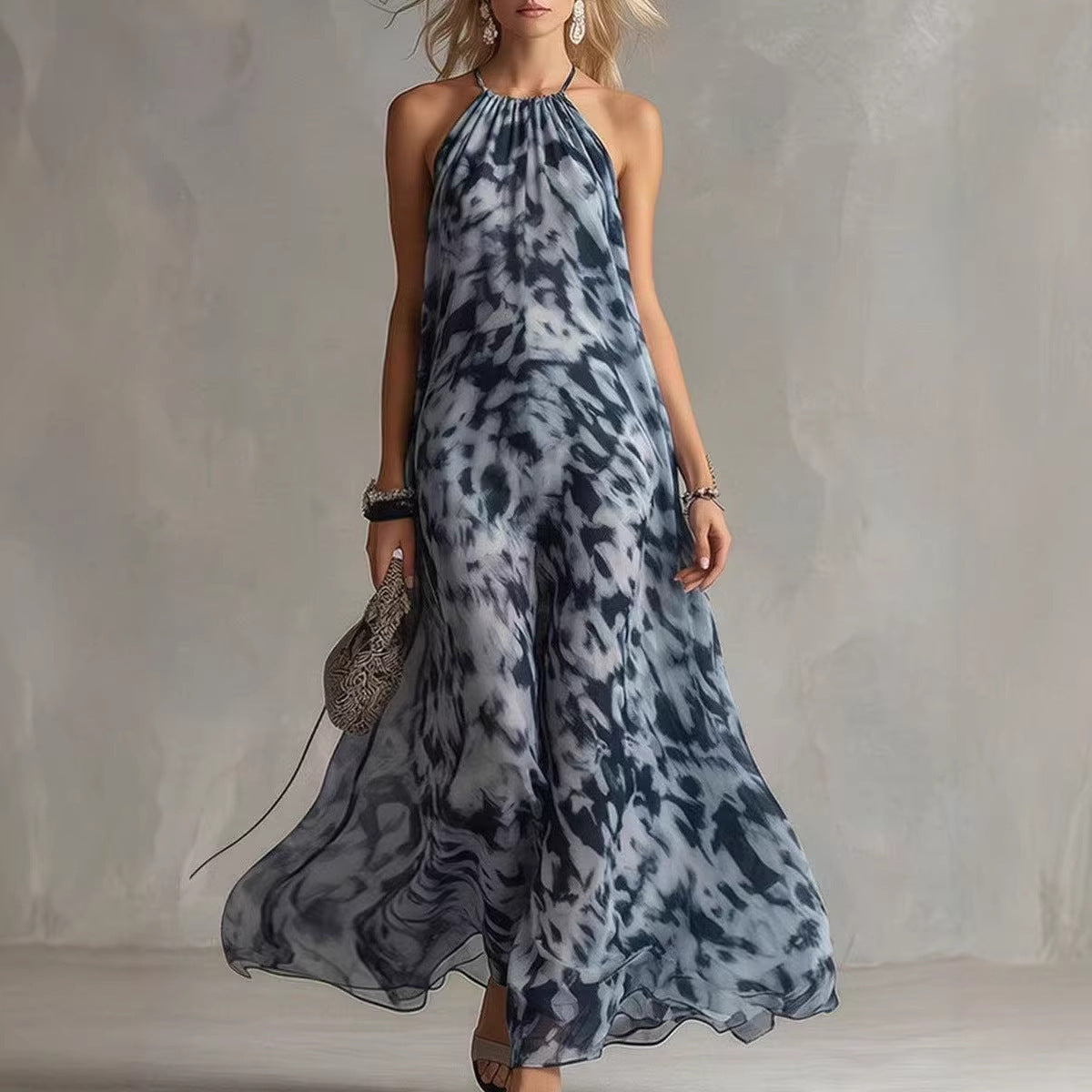 New Style Women's Strapless Printed Long Dress, Casual and Fashionable Shift Dress