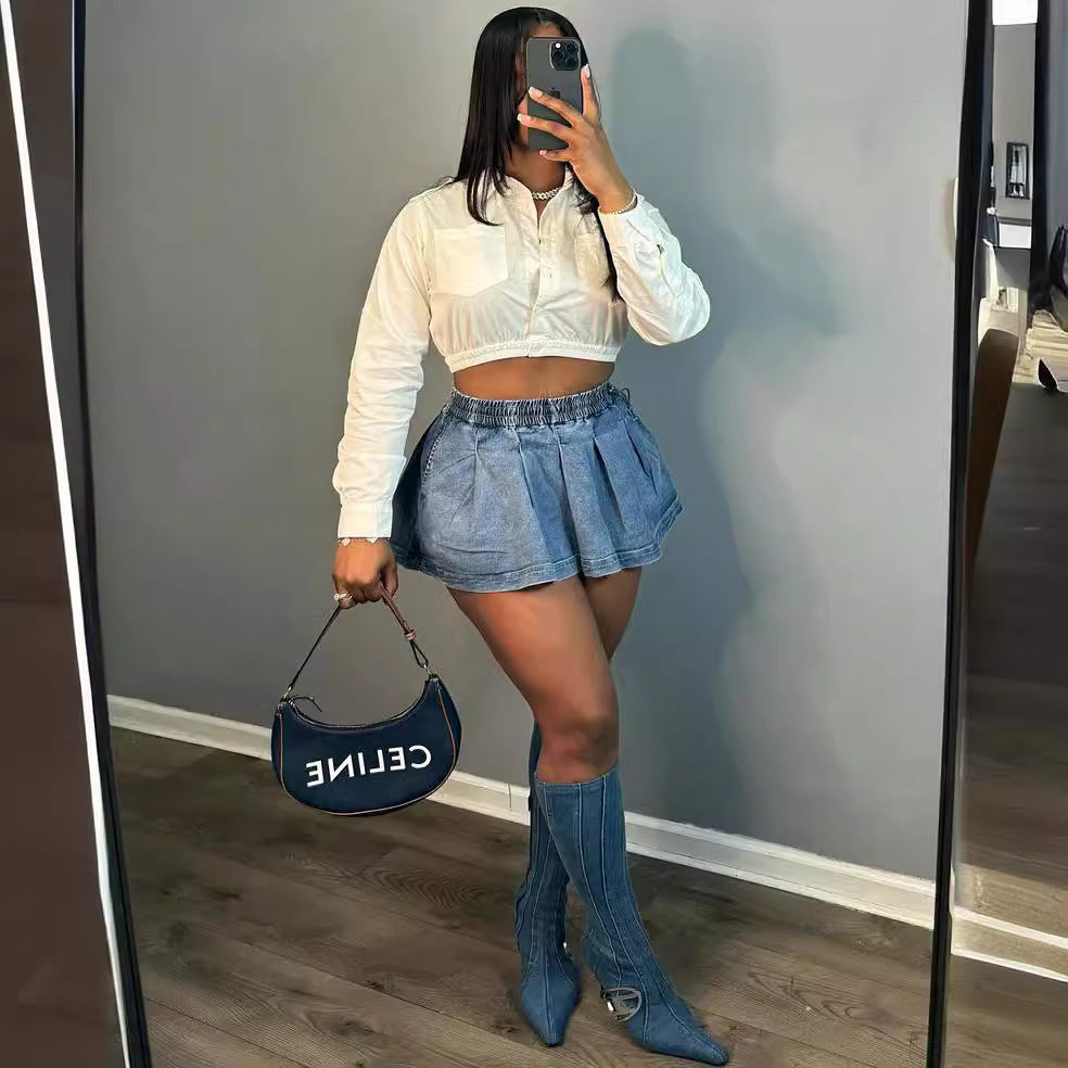 Women's High-Waisted Denim Skirt