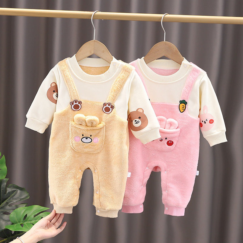 Baby Warm Onesie for Boys and Girls, Fleece-Lined Thickened Bodysuit, Outerwear for Newborns