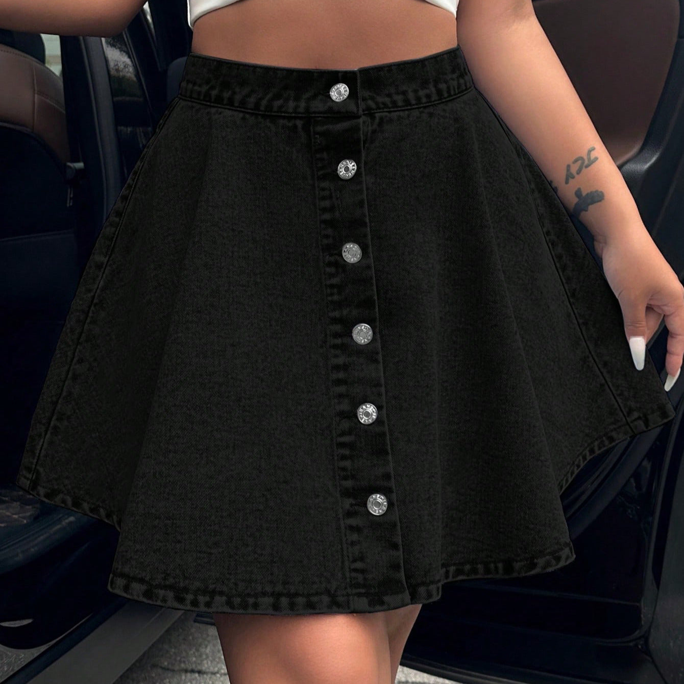 High waisted loose denim skirt
