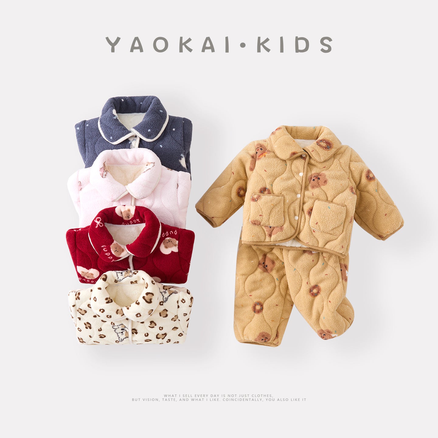 Wear Set with Cartoon Design, Warm and Thickened Two-Piece Pajama Suit for Infants and Toddlers